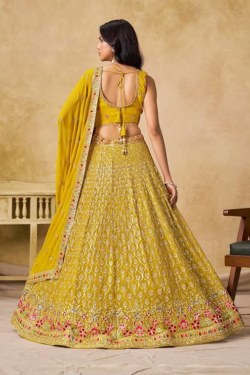 Yellow Georgette Sequin Lehenga Choli