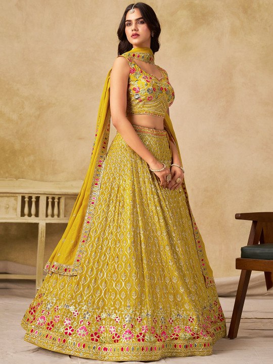 Yellow Georgette Sequin Lehenga Choli