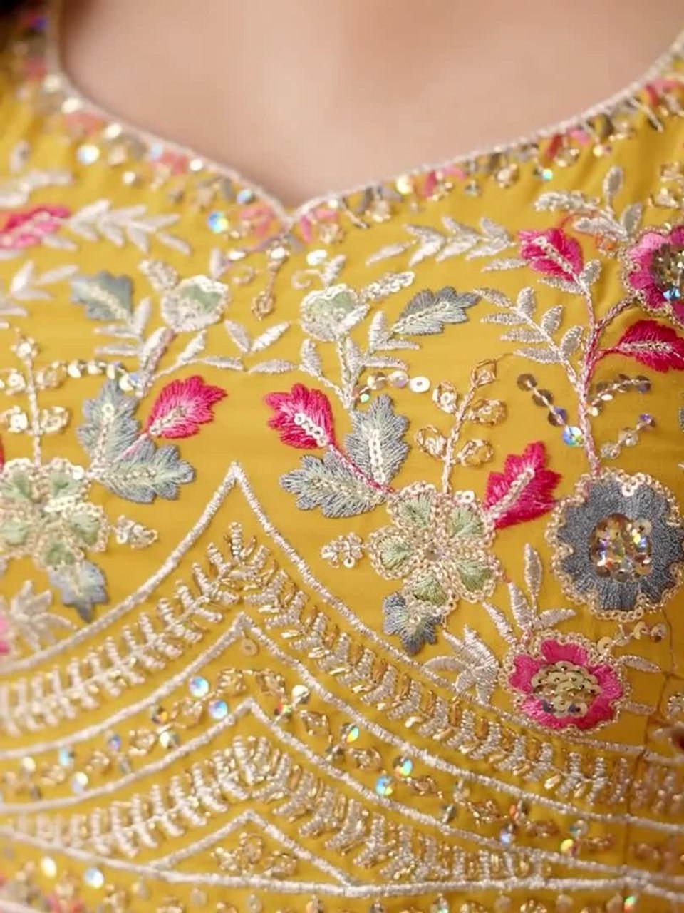 Yellow Georgette Sequin Lehenga Choli