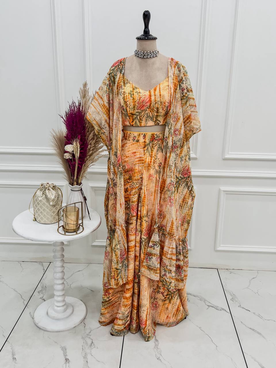 Yellow Georgette Shrug Palazzo Set