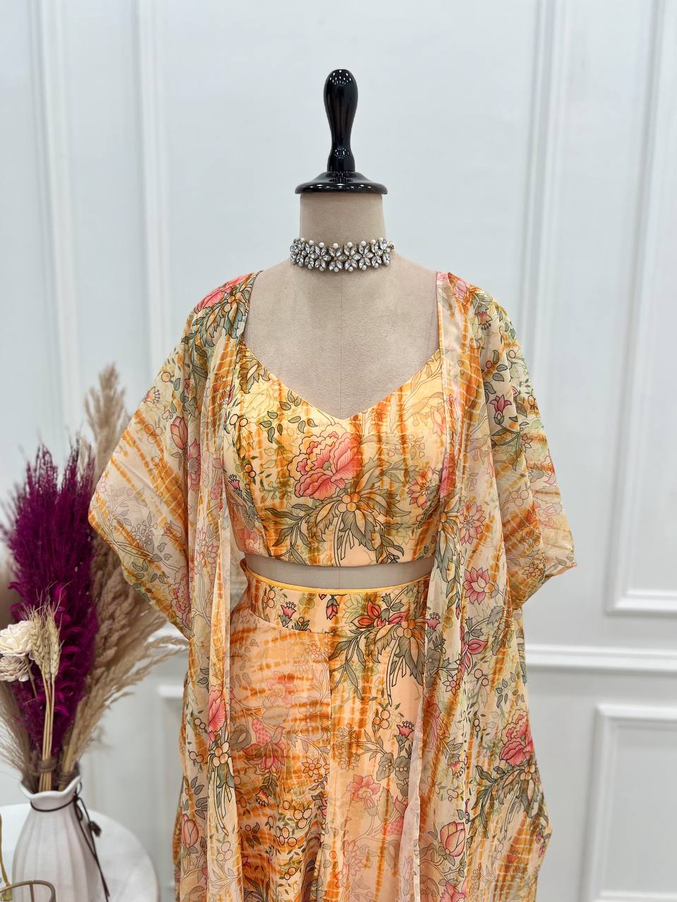Yellow Georgette Shrug Palazzo Set