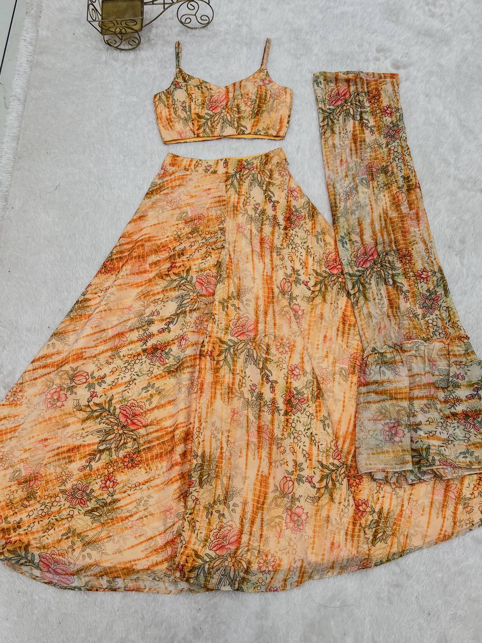 Yellow Georgette Shrug Palazzo Set