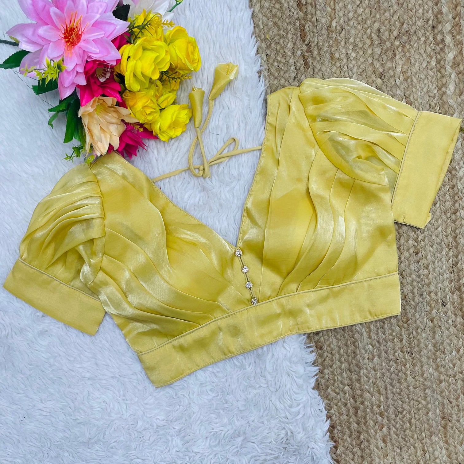 Yellow Glamorous Ruffled Metallic Blouse
