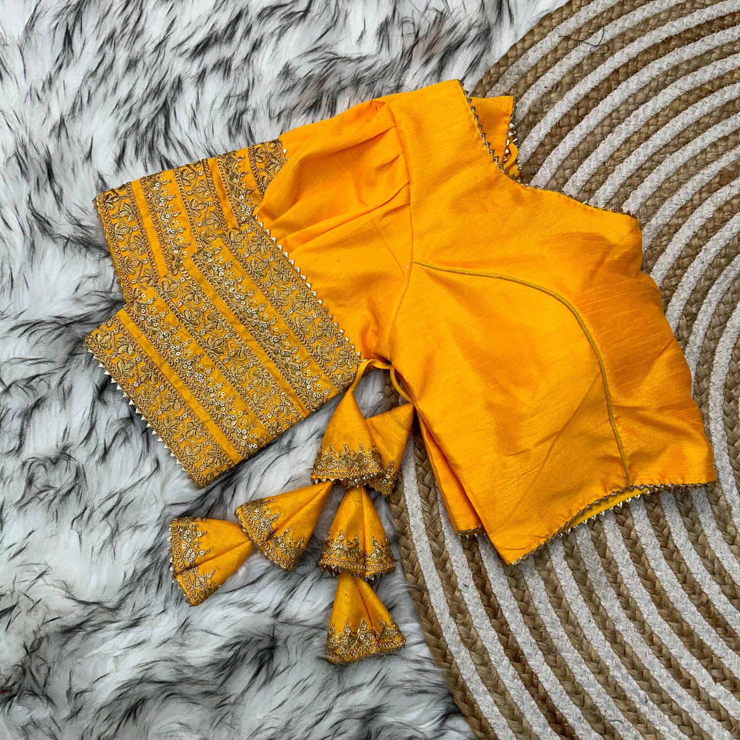 Yellow Kilmora Silk Blouse with Handcrafted Embroidery and Sequence Accents