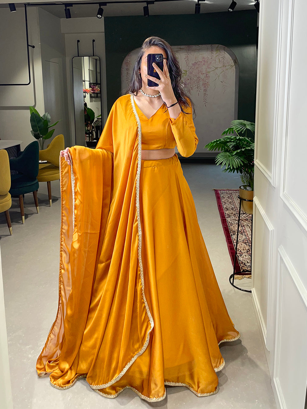 Mustard Color Rangoli Silk Haldi Rasam Lehenga Choli Set