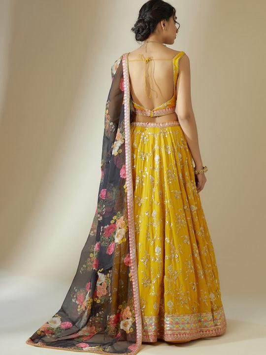 Yellow lehenga choli with contrast dupatta