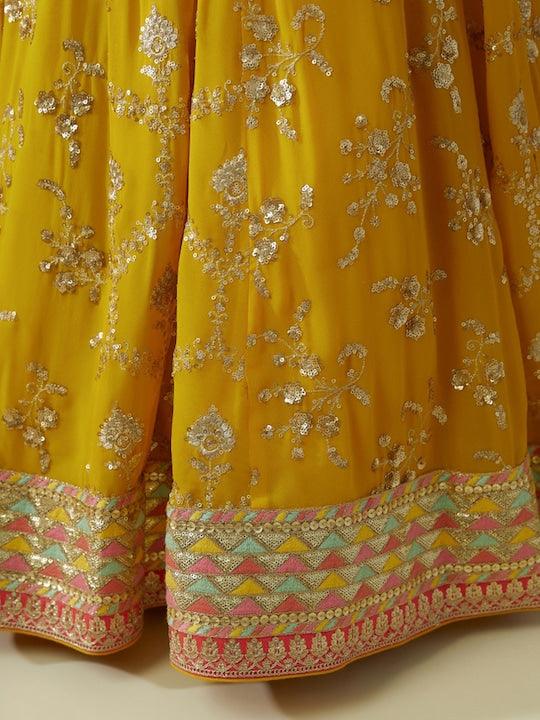 Yellow lehenga choli with contrast dupatta