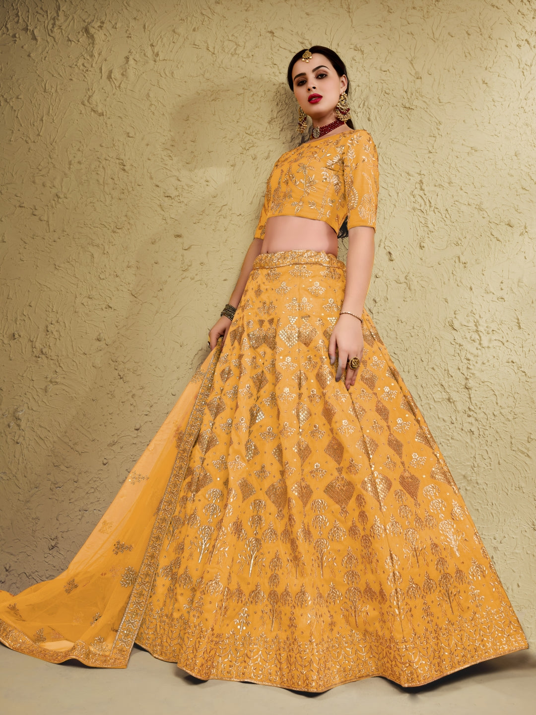Yellow Art Silk Lehenga Choli with Zari & Sequin Embroidery