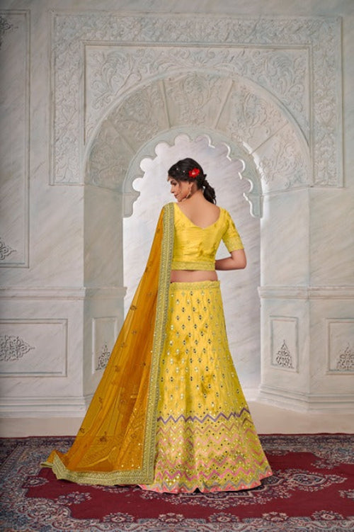 Designer Yellow Lehenga Choli with Thread & Mirror Work