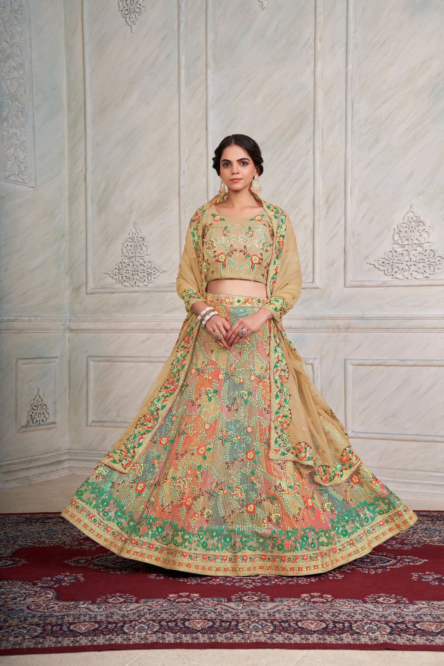 Mesmerizing Yellow Lehenga Choli Set - Embroidered Elegance