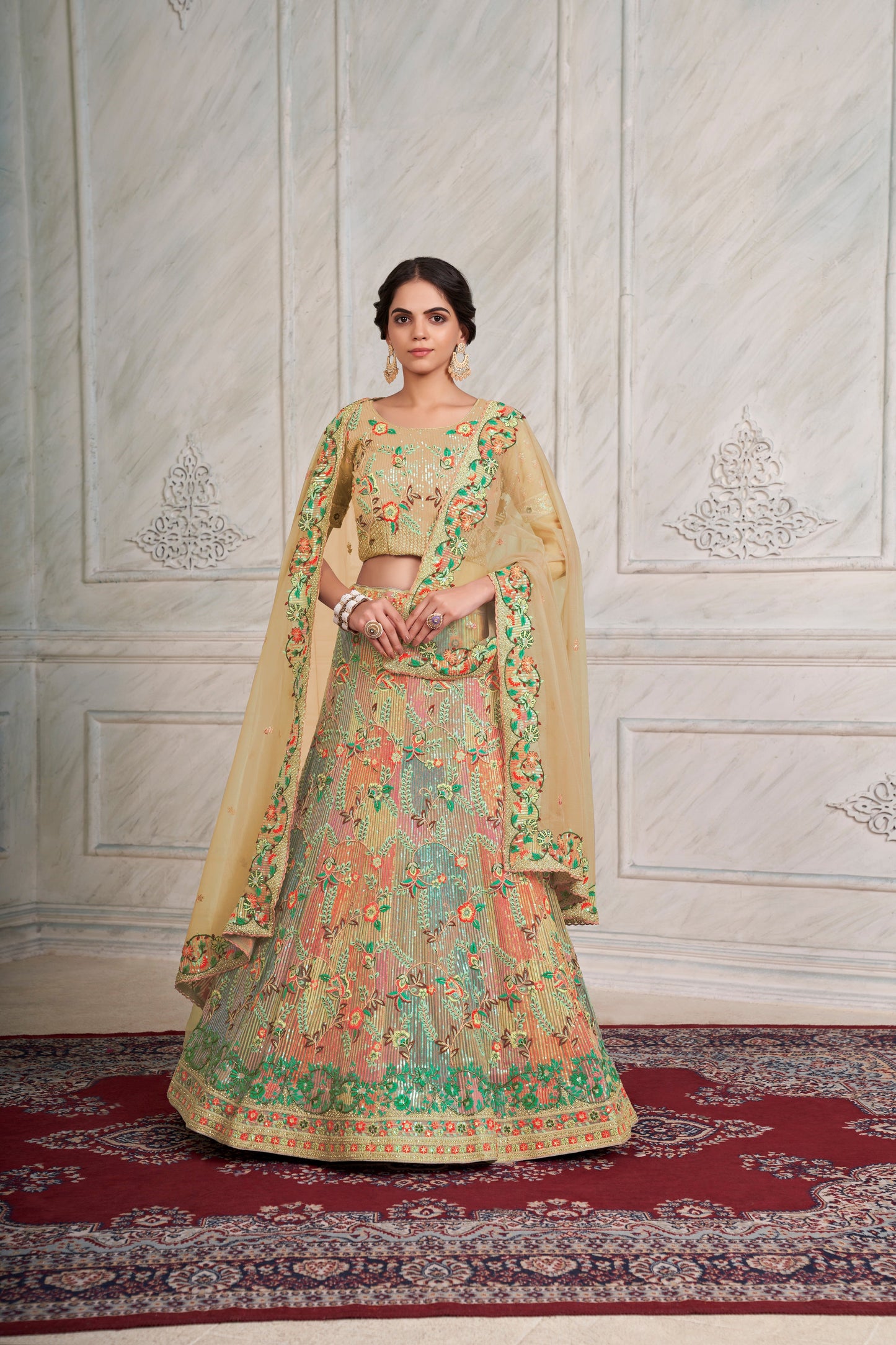 Mesmerizing Yellow Lehenga Choli Set - Embroidered Elegance