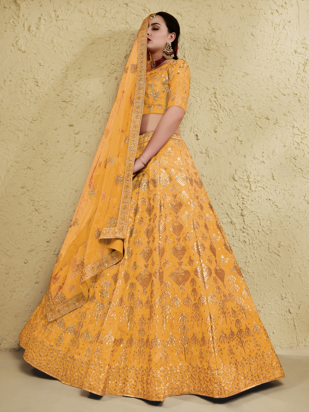 Yellow Art Silk Lehenga Choli with Zari & Sequin Embroidery