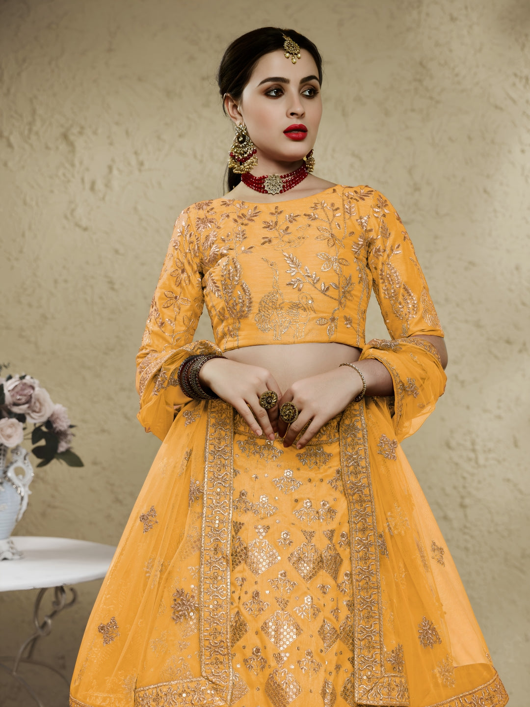 Yellow Art Silk Lehenga Choli with Zari & Sequin Embroidery