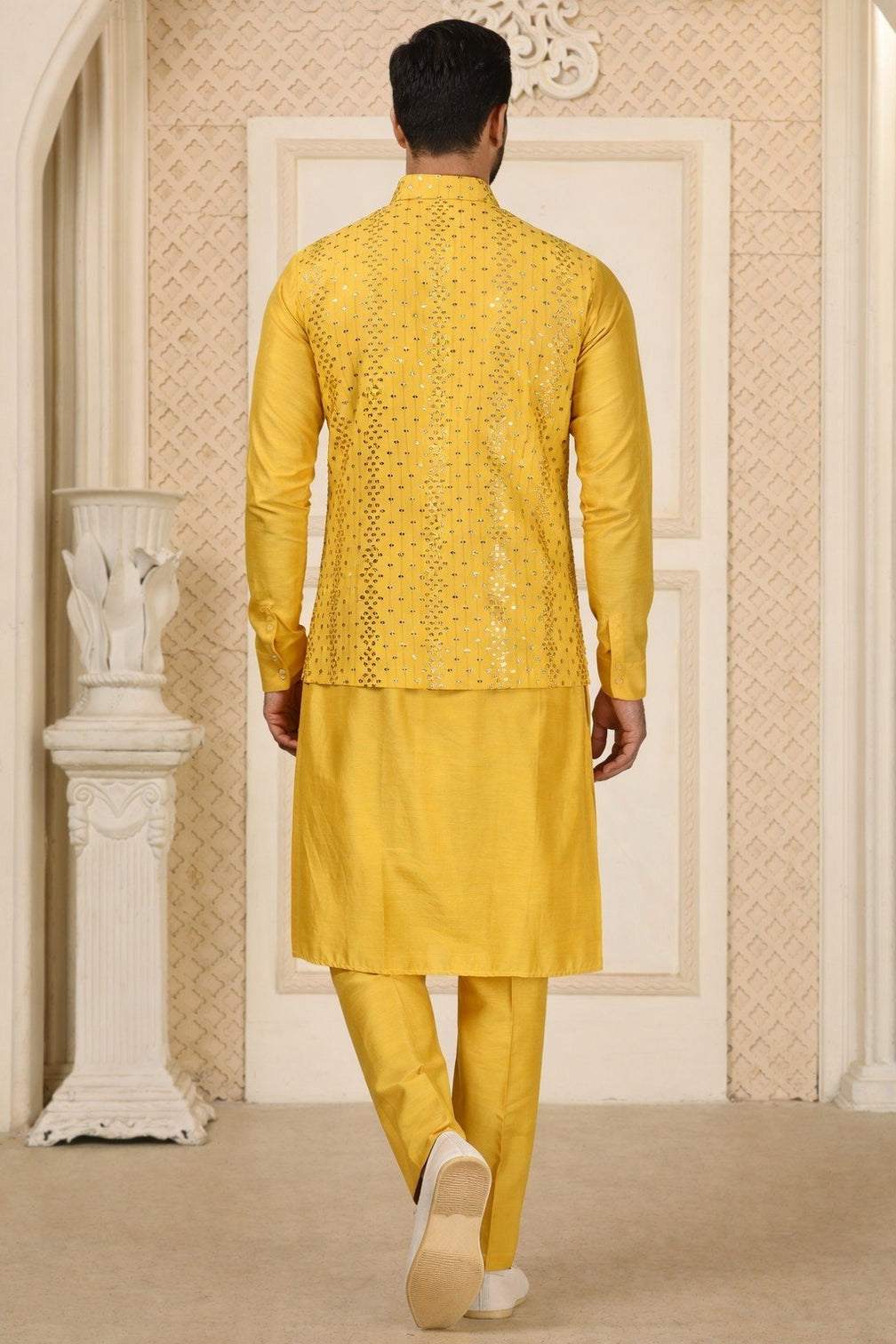 Yellow Men's Silk Kurta Pajama Set