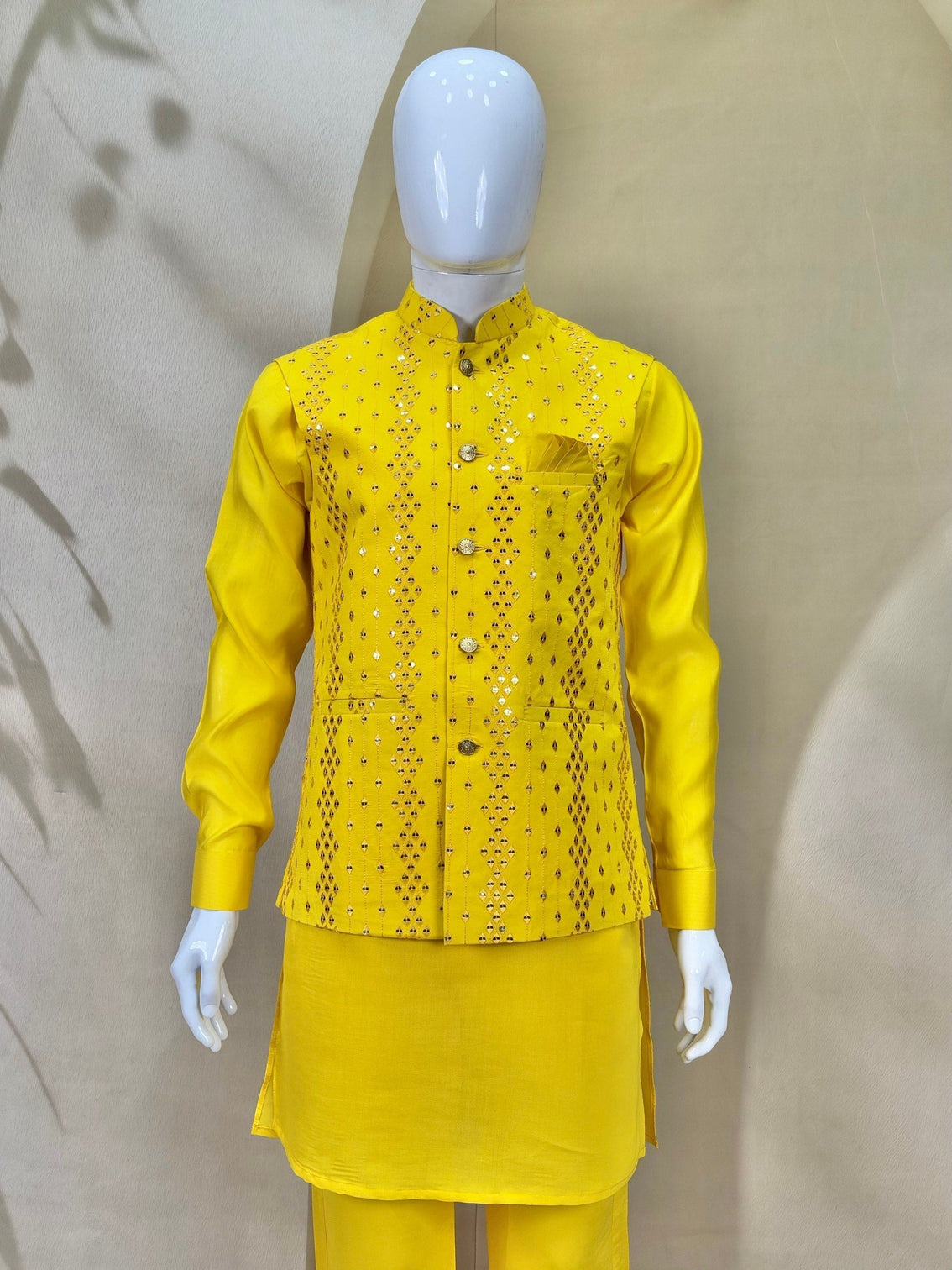 Yellow Men's Silk Kurta Pajama Set