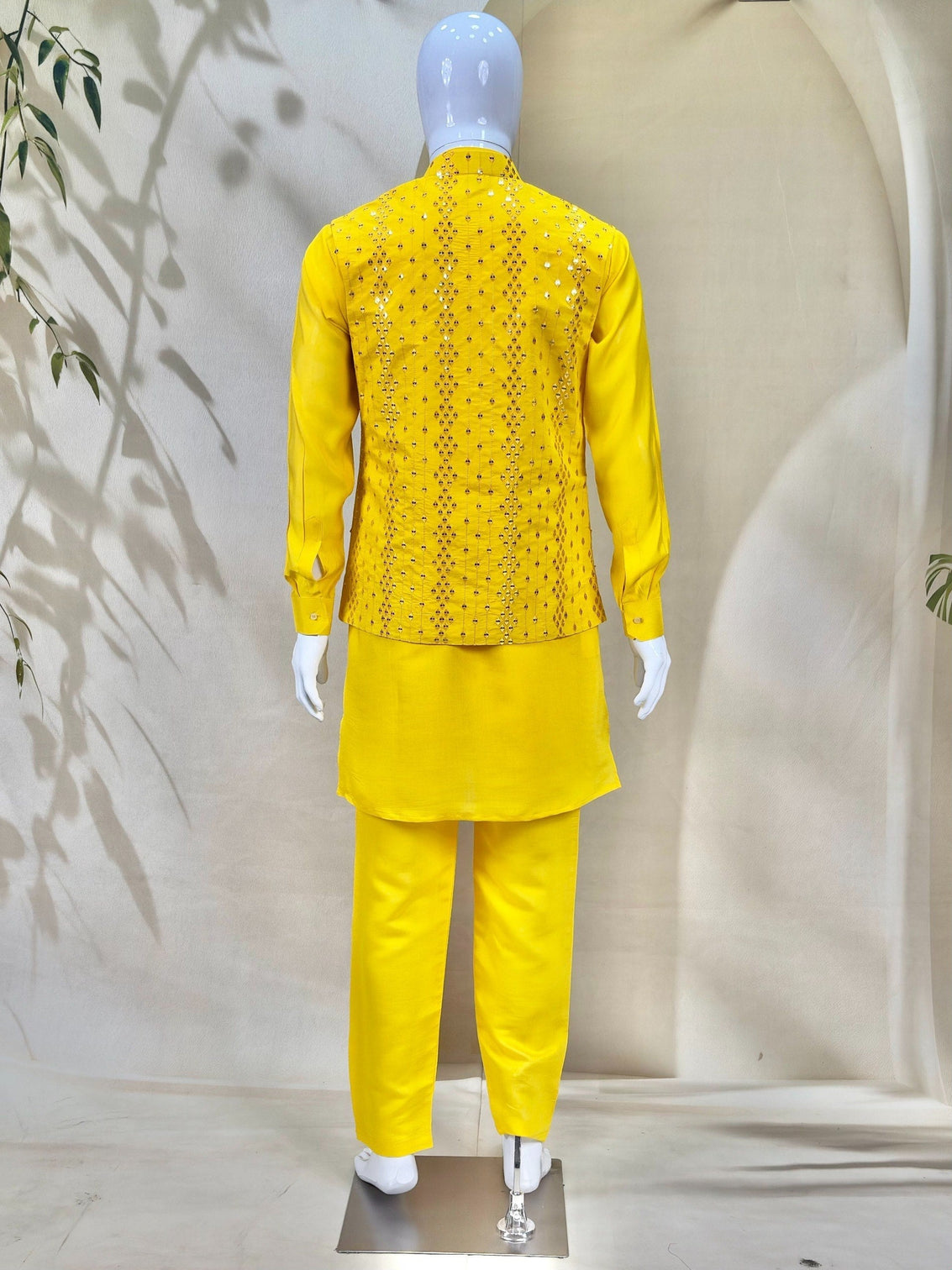 Yellow Men's Silk Kurta Pajama Set