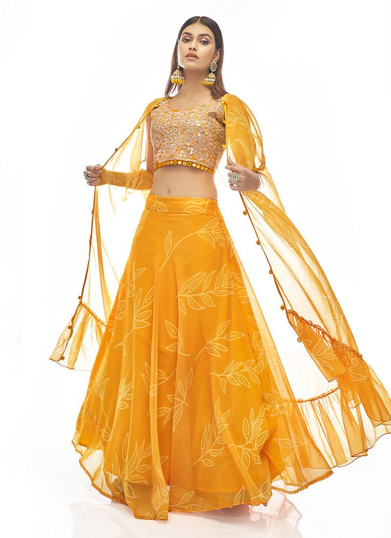 Yellow Mirror Work Lehenga Choli With Jacket