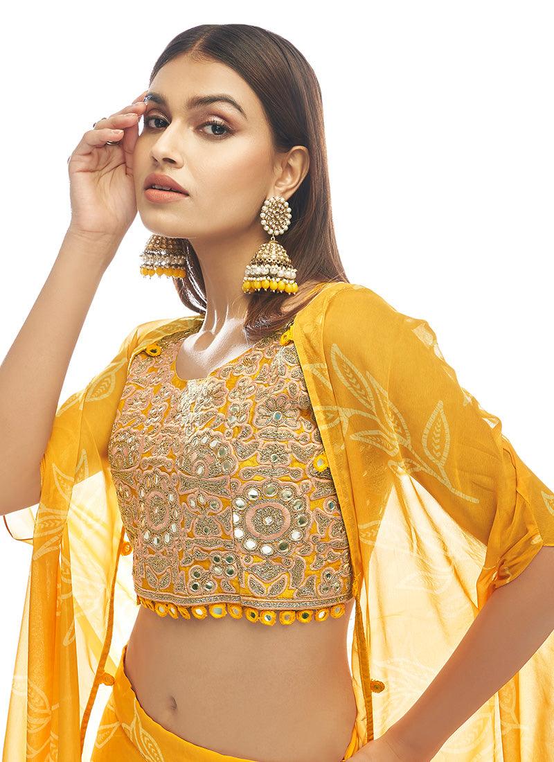 Yellow Mirror Work Lehenga Choli With Jacket