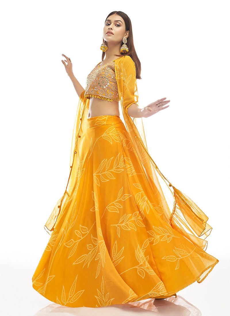 Yellow Mirror Work Lehenga Choli With Jacket