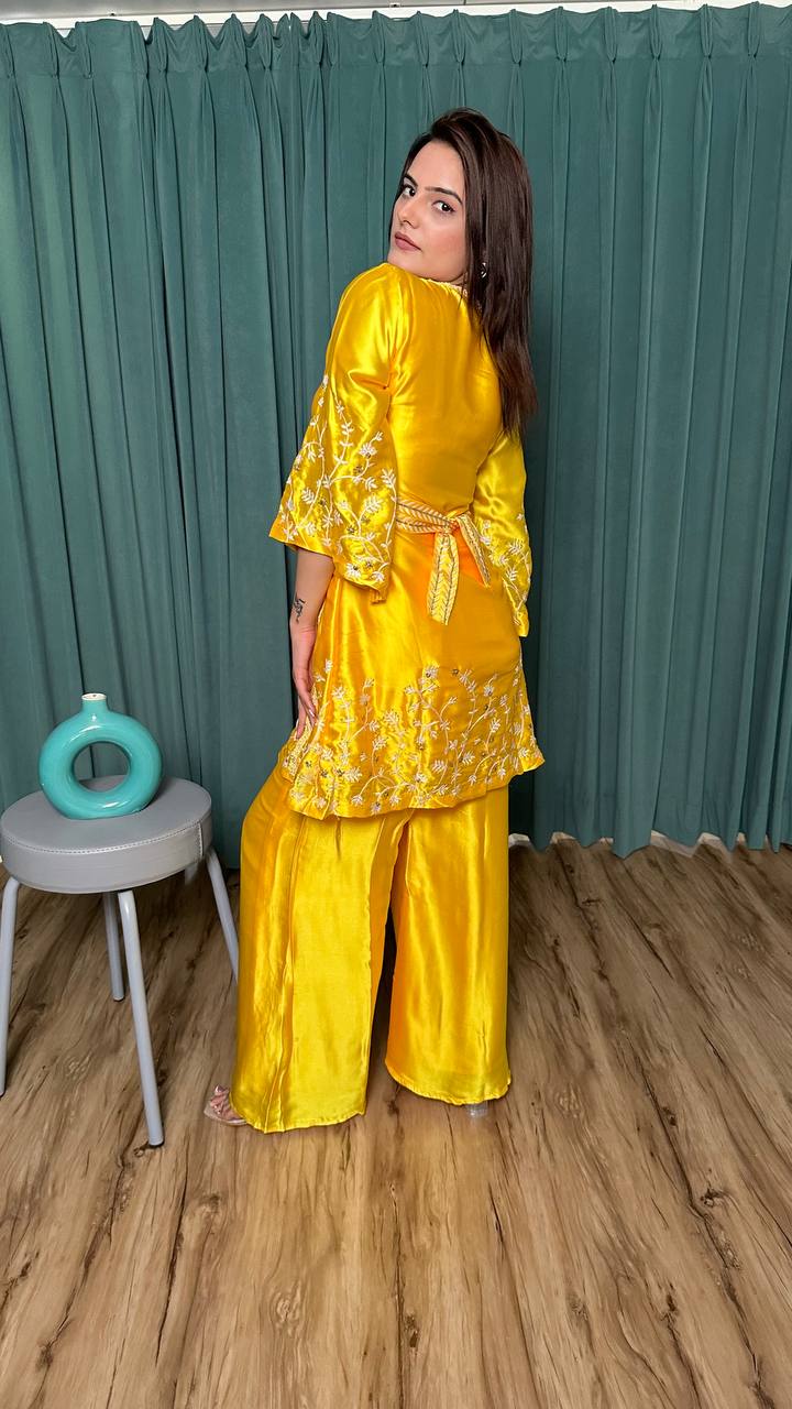 Yellow Modern Elegance – Stunning Satin Georgette Co-Ord Set