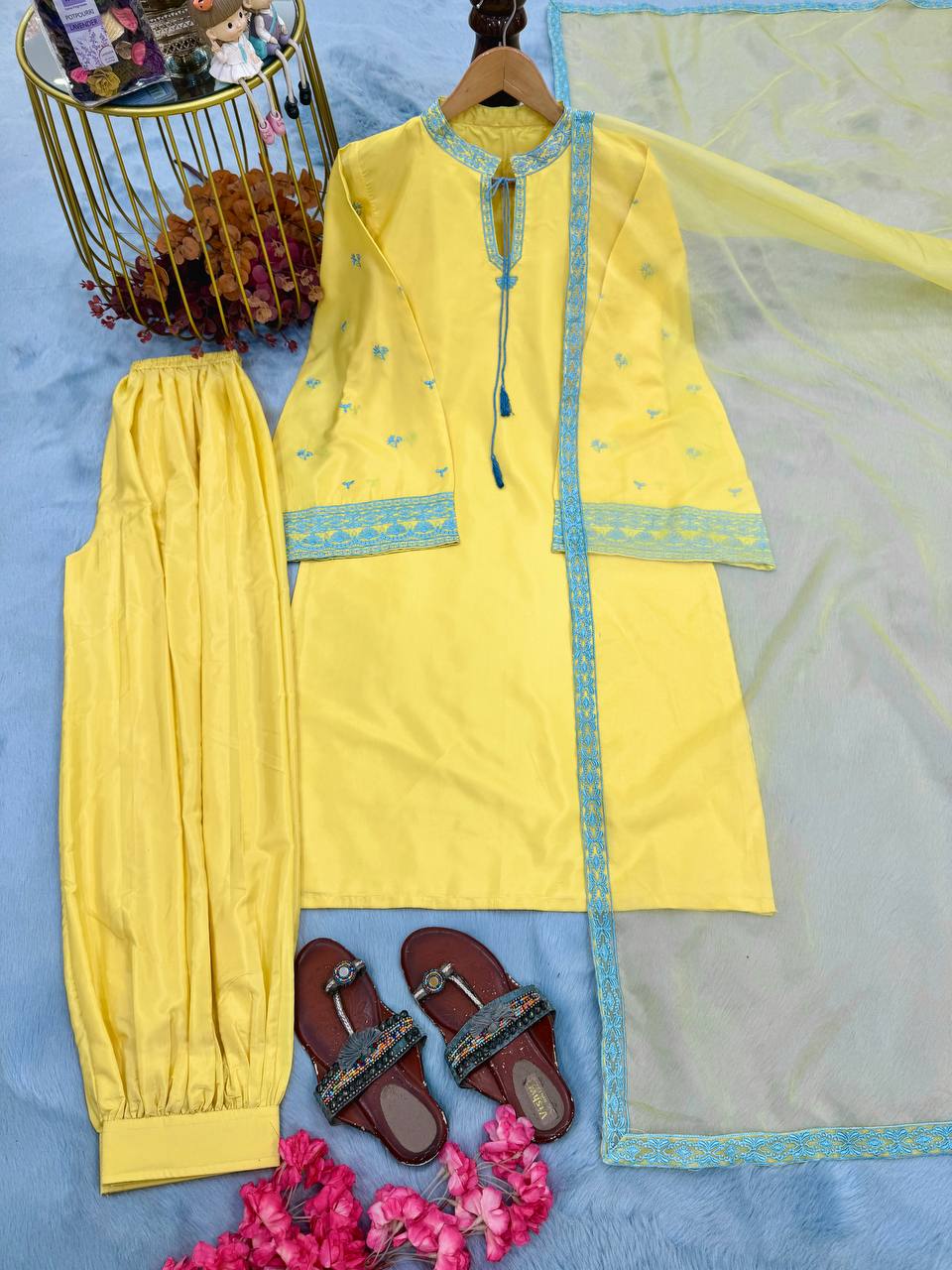 Yellow Natural Crepe Silk Suit Set