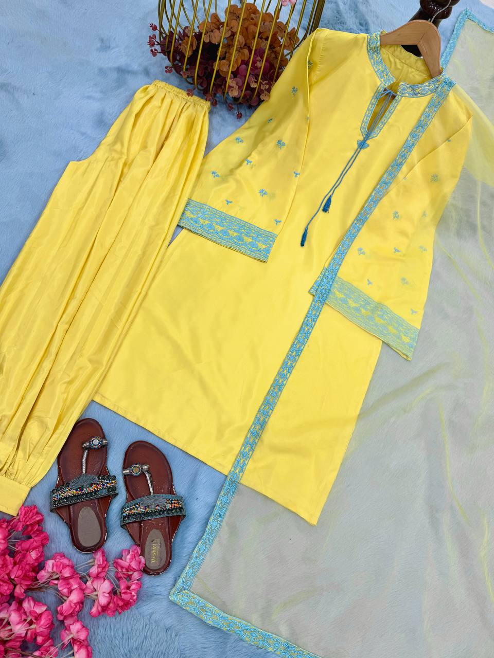 Yellow Natural Crepe Silk Suit Set