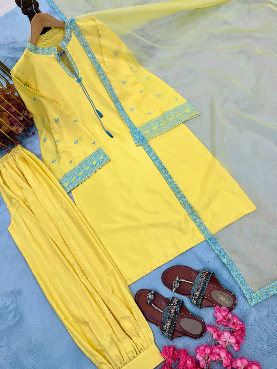 Yellow Natural Crepe Silk Suit Set