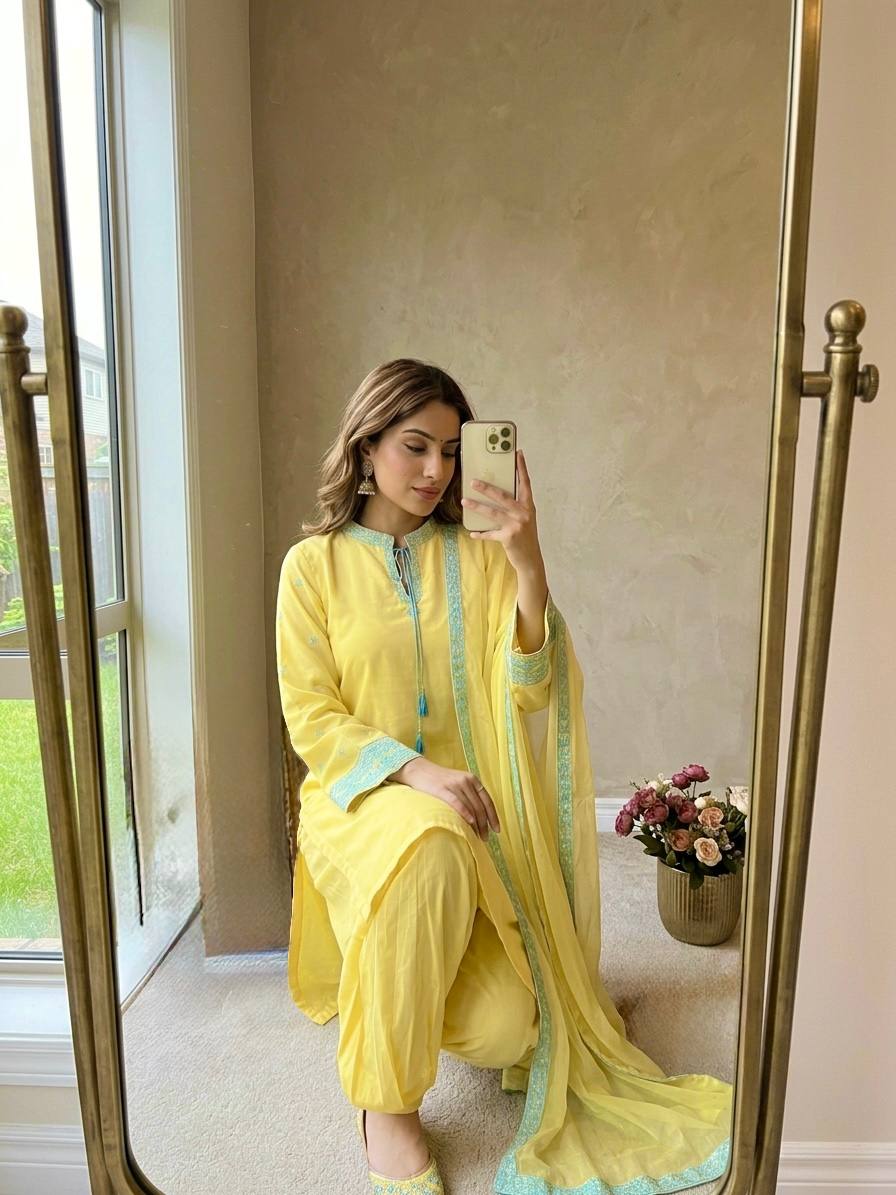 Yellow Natural Crepe Silk Suit Set