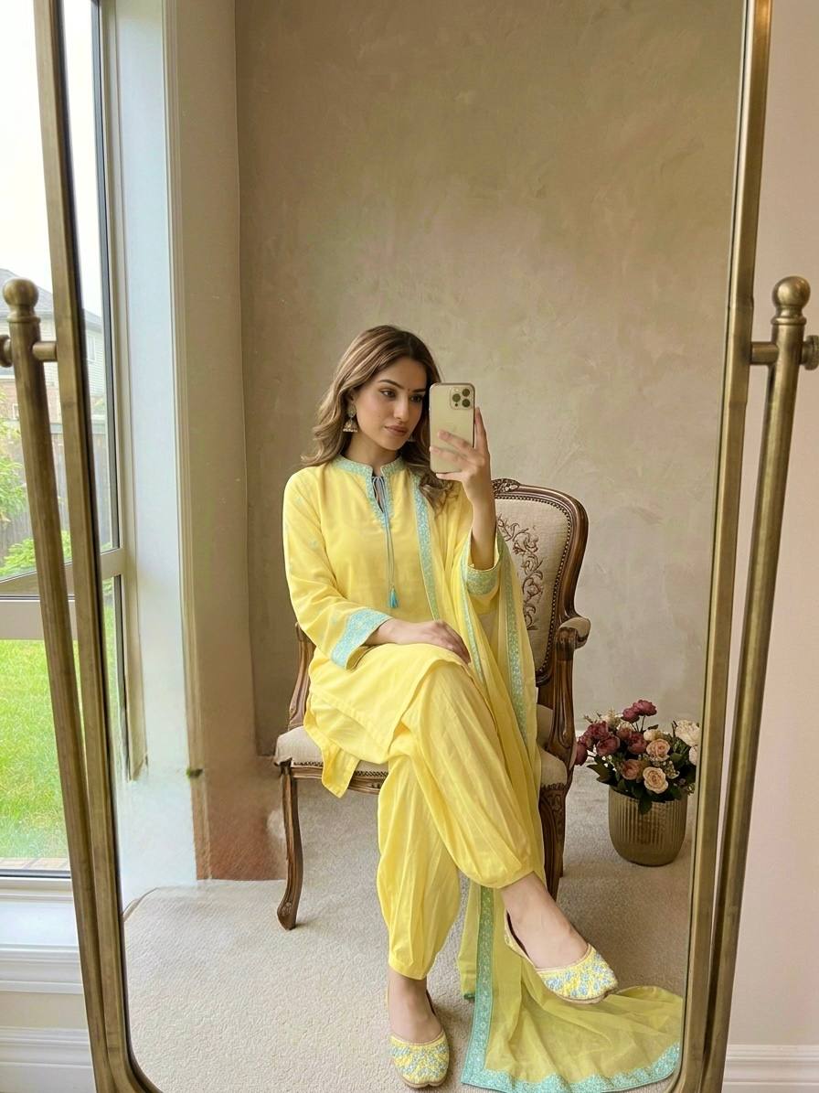 Yellow Natural Crepe Silk Suit Set