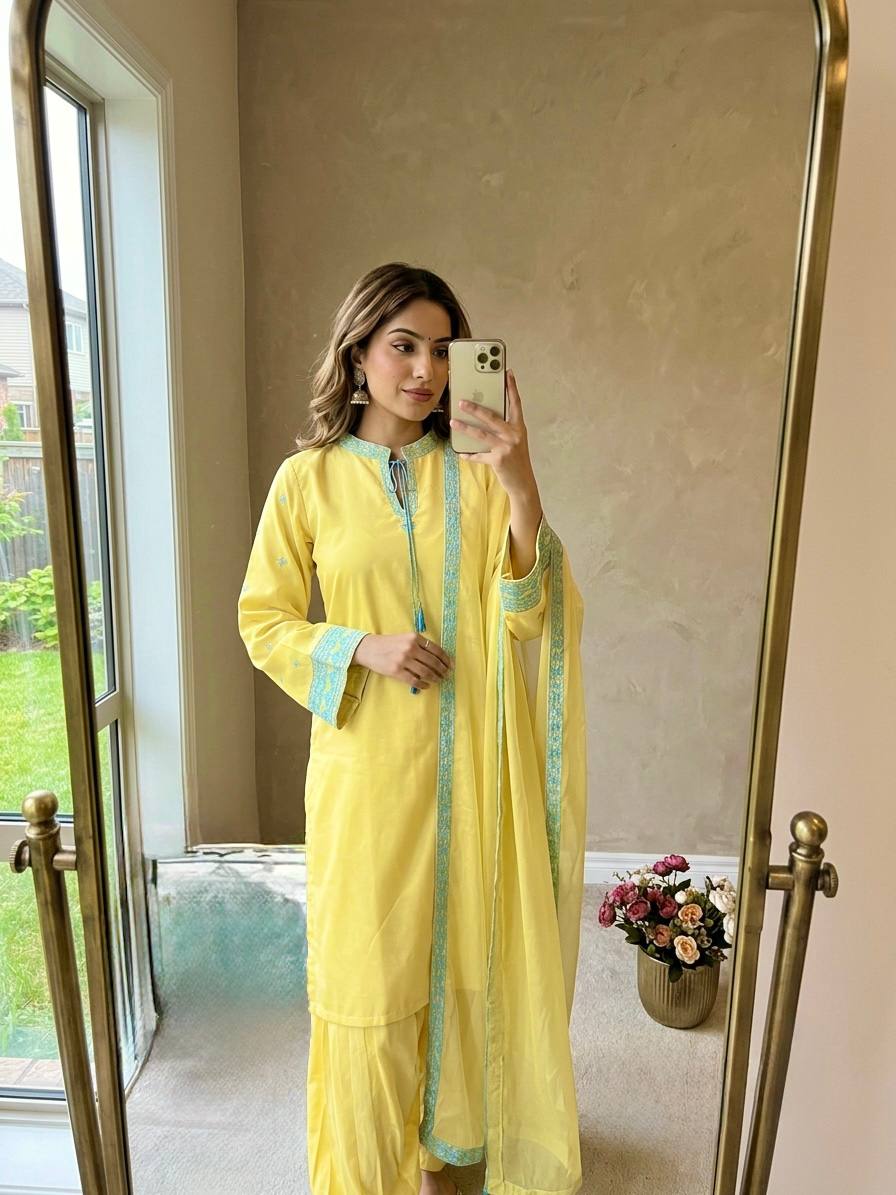 Yellow Natural Crepe Silk Suit Set