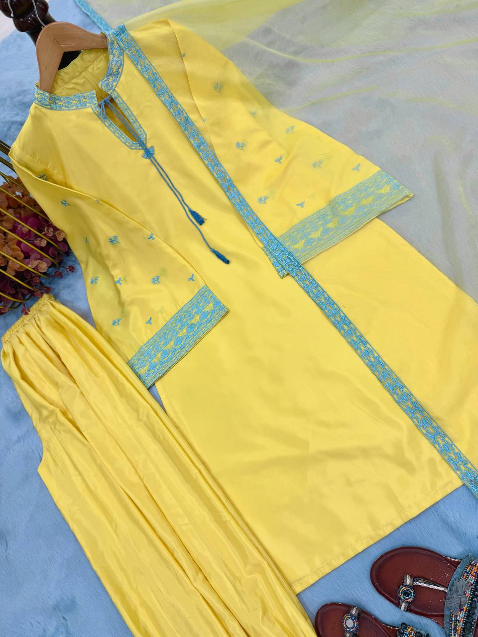 Yellow Natural Crepe Silk Suit Set