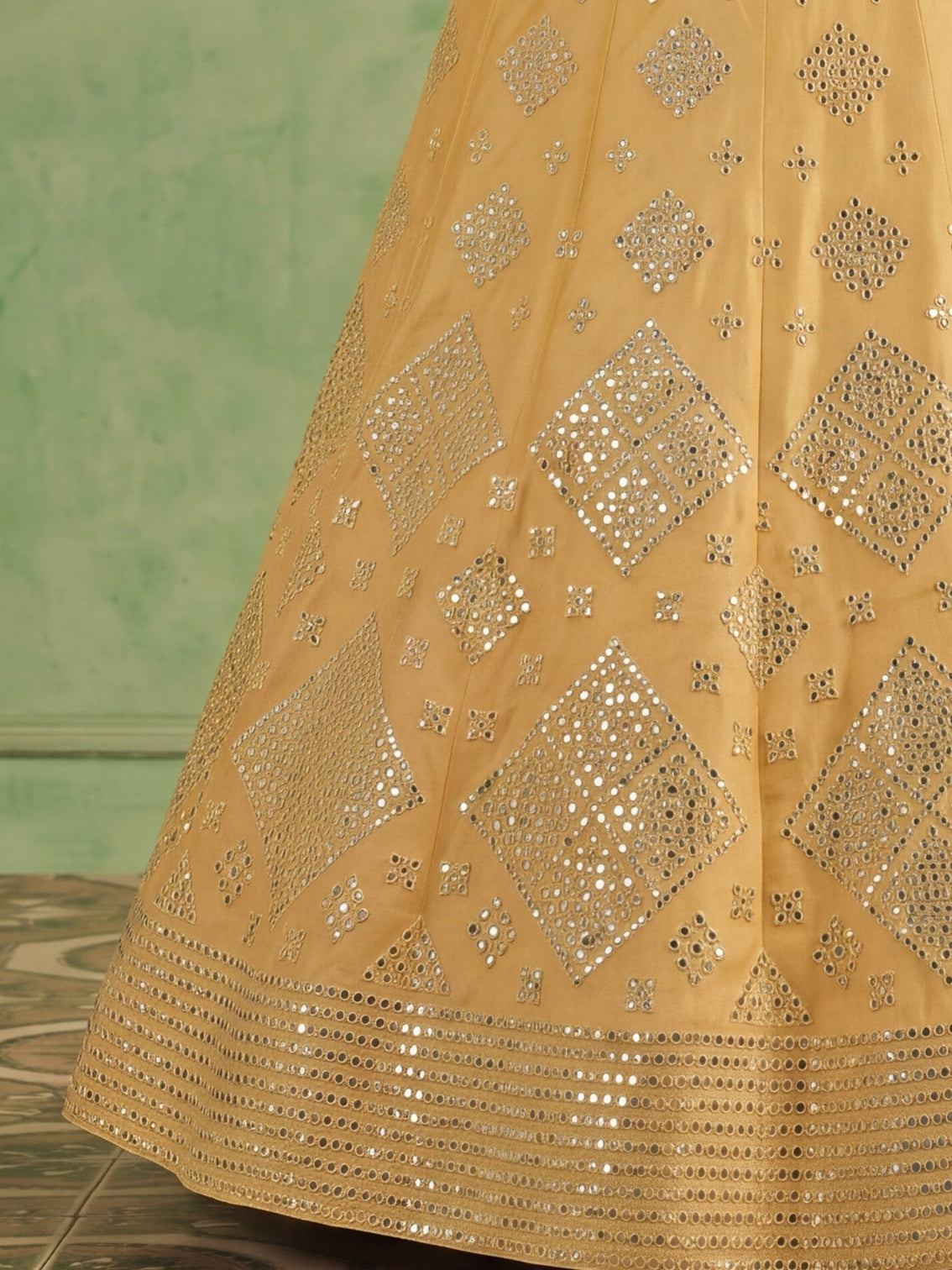 Yellow Organza Embroidered Foil Mirror Work Lehenga Choli