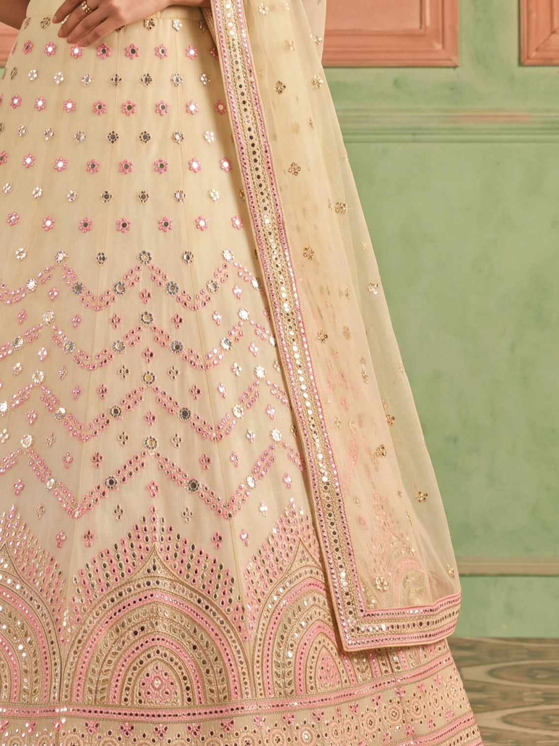 Yellow Organza Embroidered Foil Mirror Work Lehenga Choli