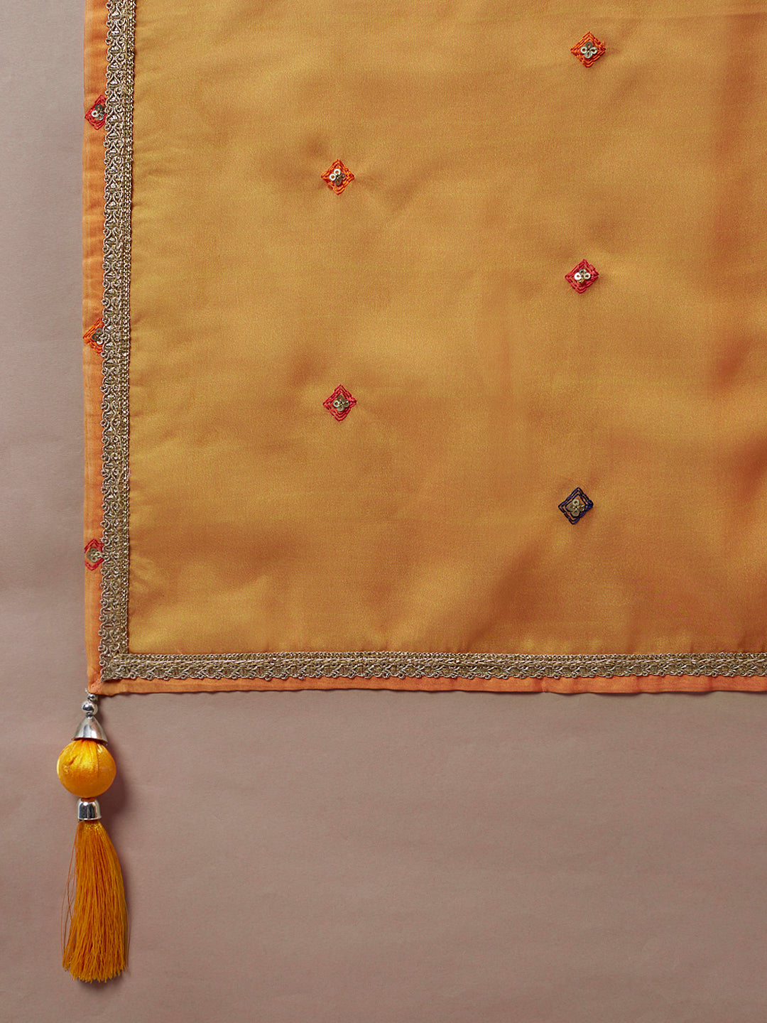 Yellow Organza Leheriya Printed Semi-Stitched Lehenga choli & Dupatta