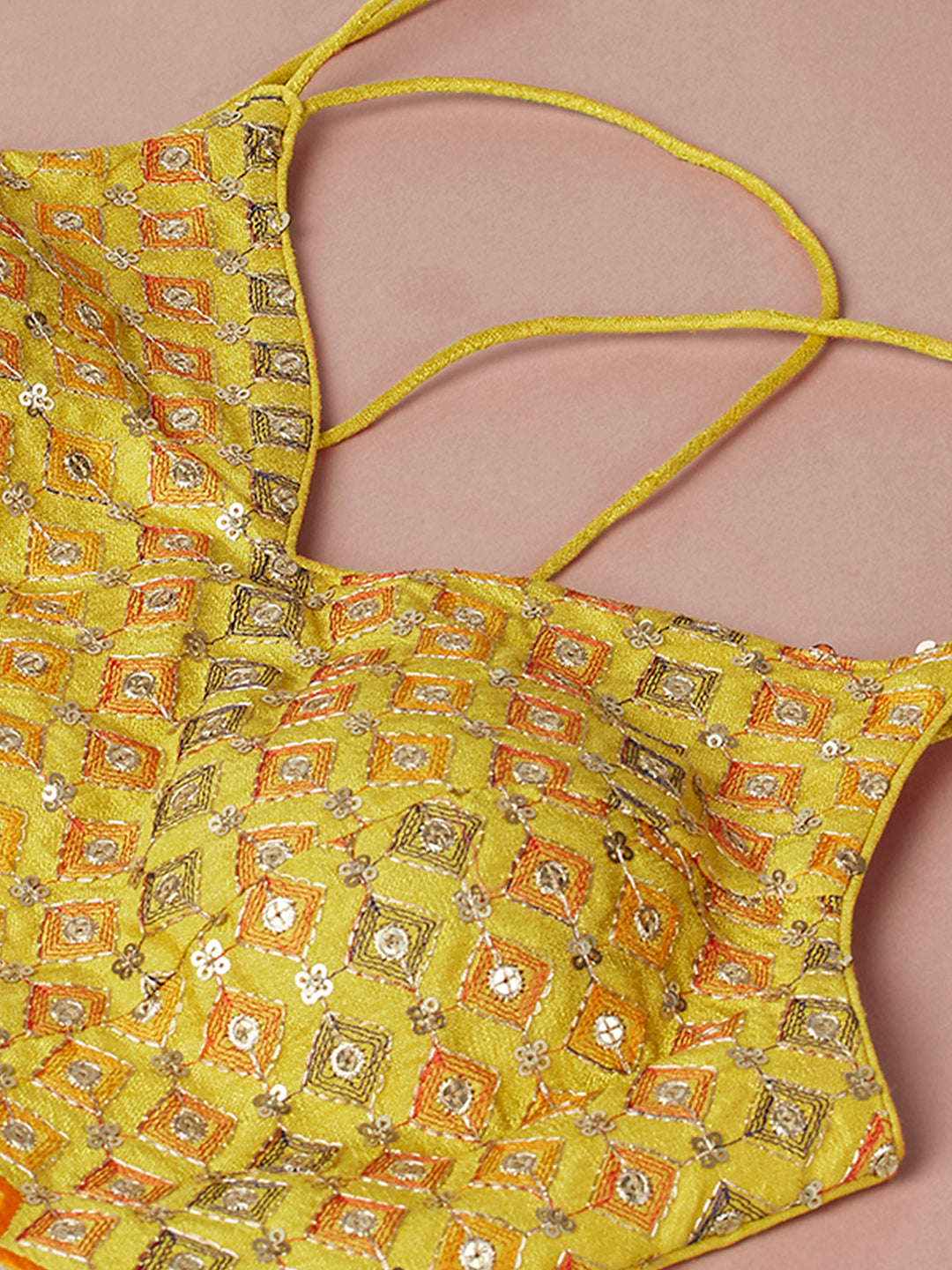 Yellow Organza Leheriya Printed Semi-Stitched Lehenga choli & Dupatta