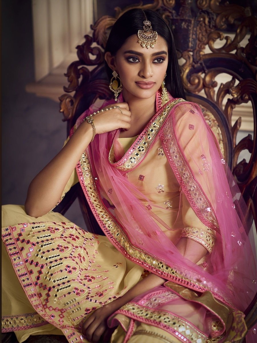 Yellow Organza Partywear Sharara Suit