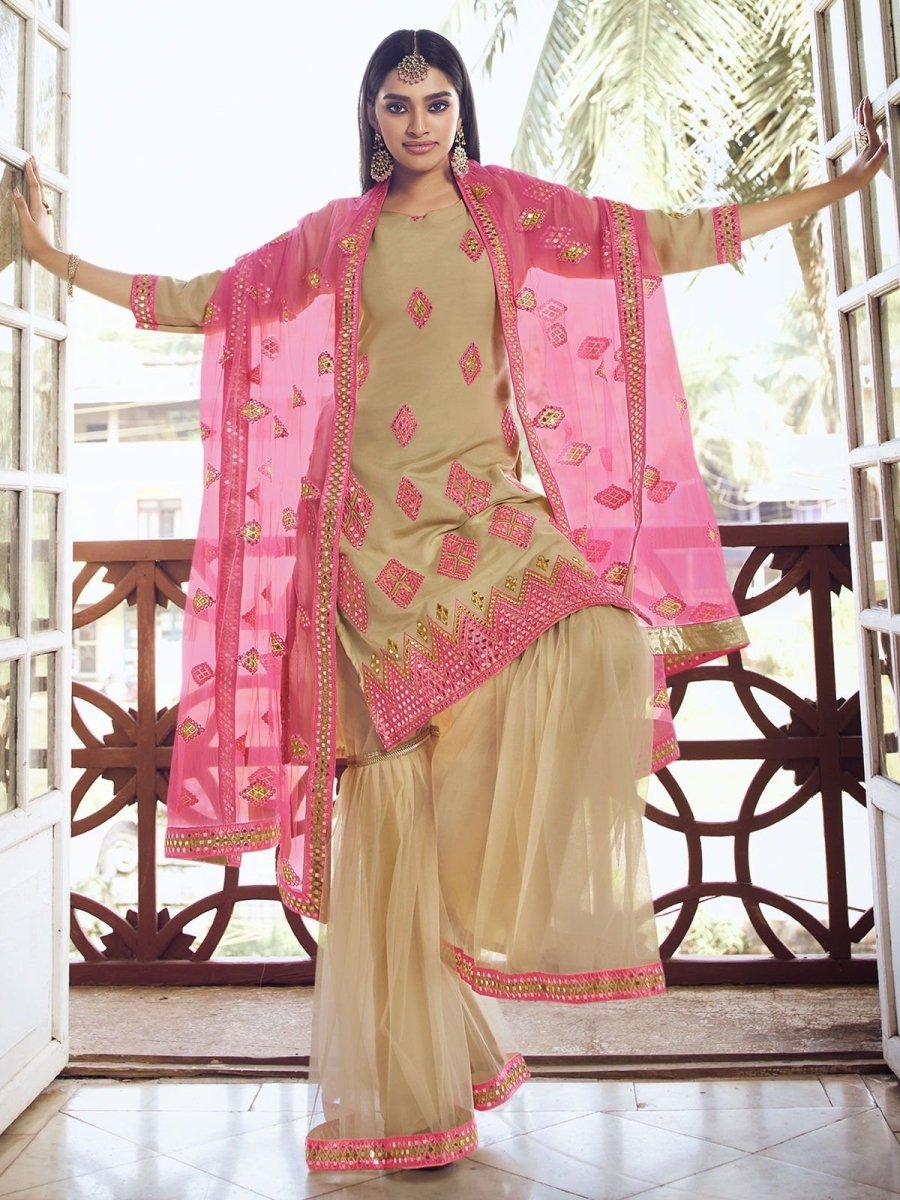 Yellow Organza Partywear Sharara Suit