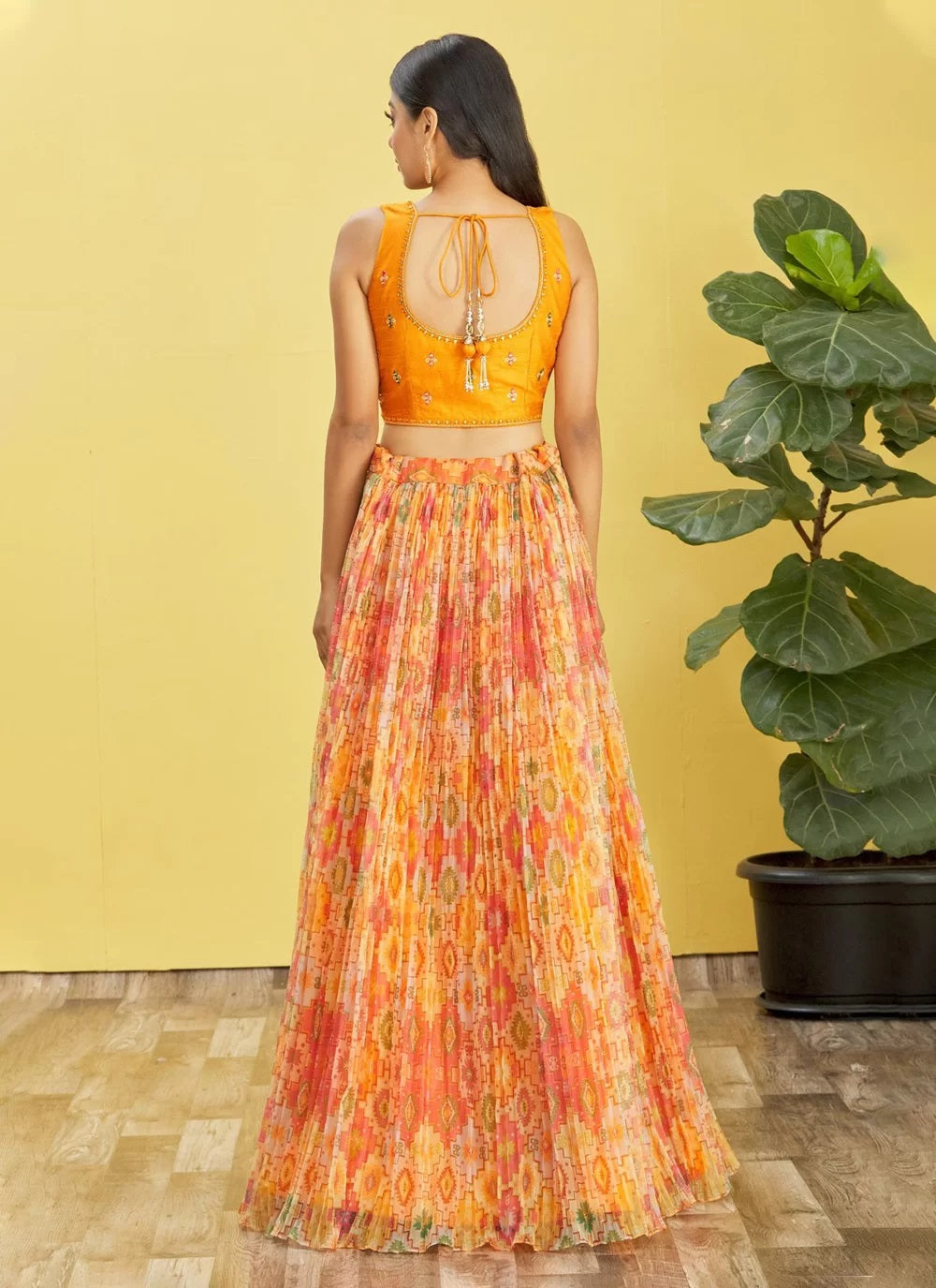 Yellow organza real mirror with thread zari and digital print lehenga choli