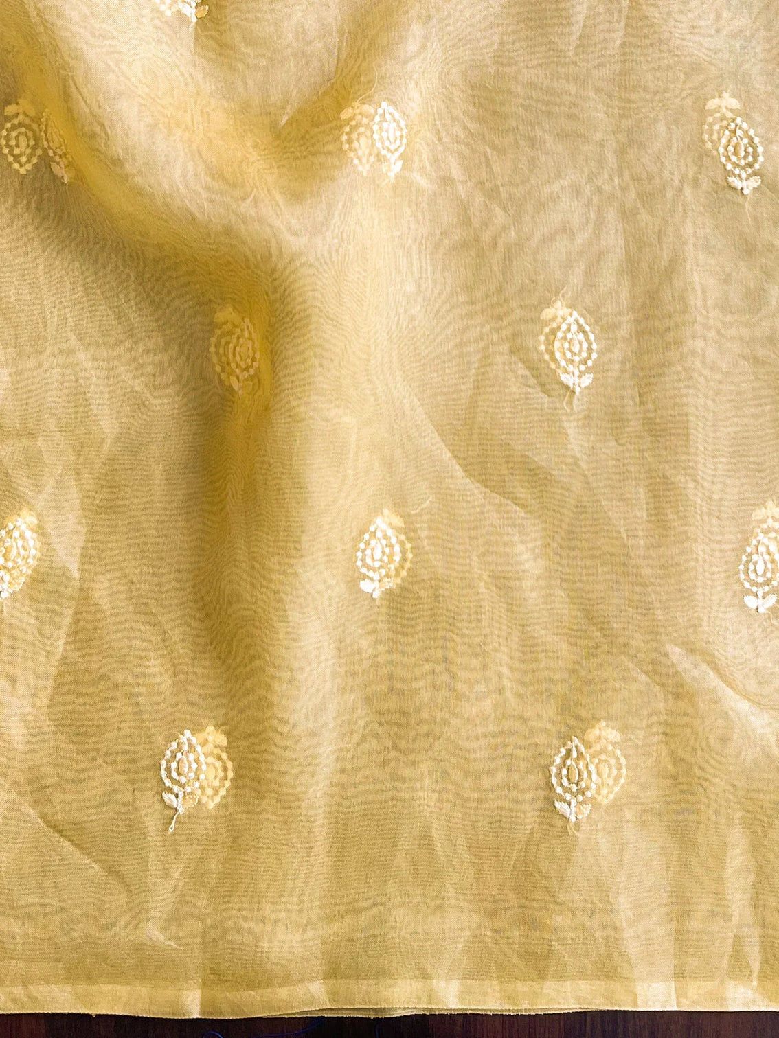 Yellow Organza Silk Saree with Resham Floral Embroidery