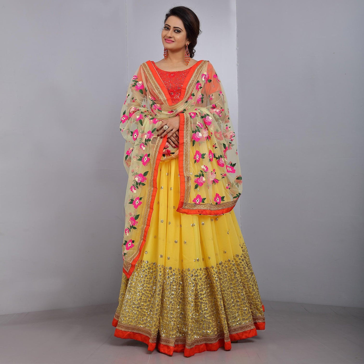 Yellow Party Wear Sequins Embroidered Georgette Lehenga Choli