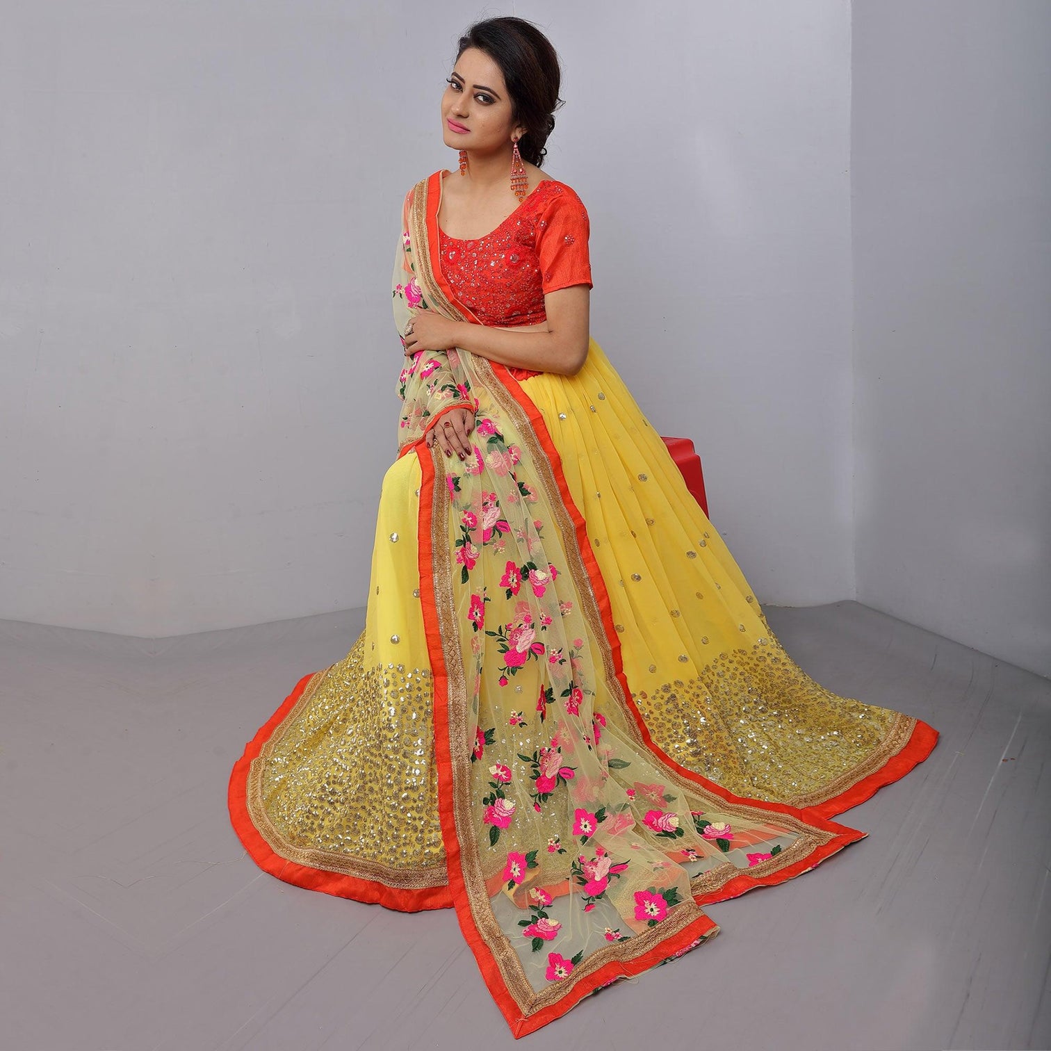 Yellow Party Wear Sequins Embroidered Georgette Lehenga Choli