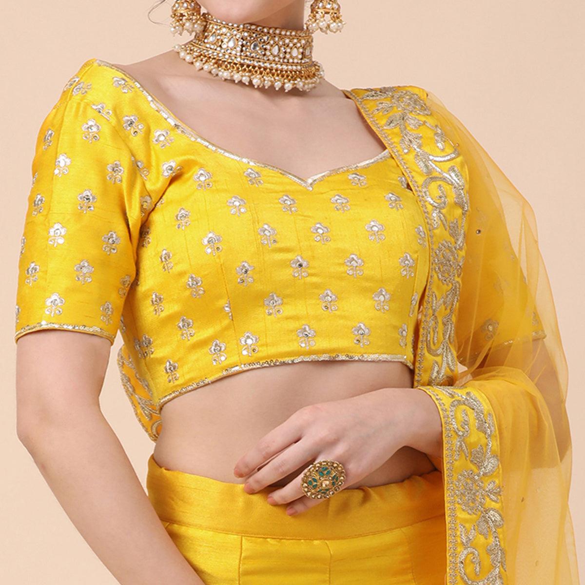 Yellow Party Wear Sequins Embroidered Silk Lehenga Choli