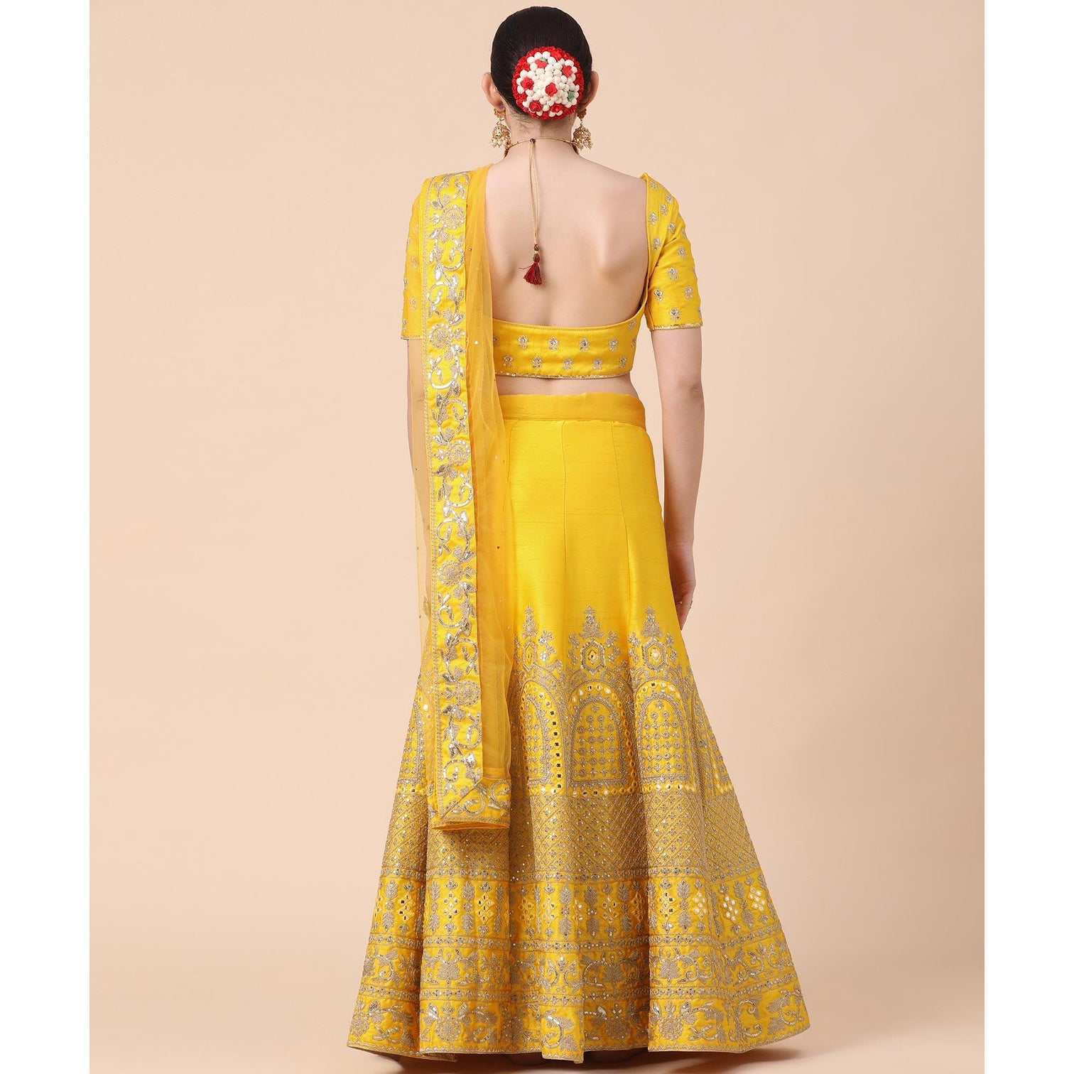 Yellow Party Wear Sequins Embroidered Silk Lehenga Choli