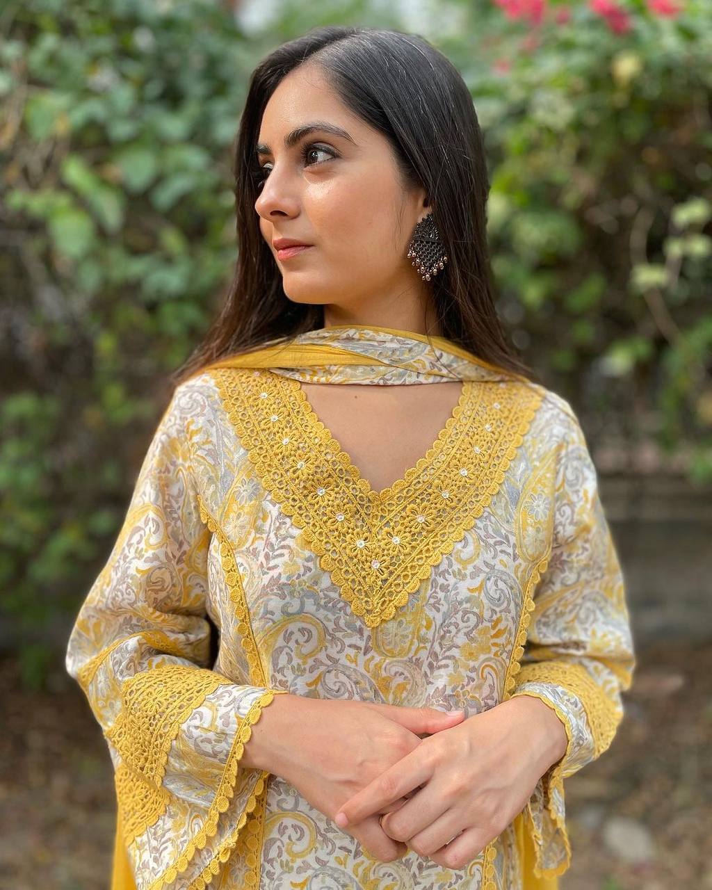 Yellow Premium  Designer Cotton Readymade Top Plazzo set With Dupatta