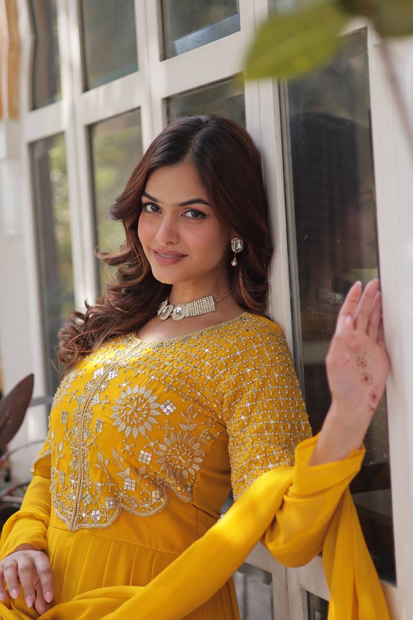 Yellow Premium Designer Readymade Gown with Dupatta Collection