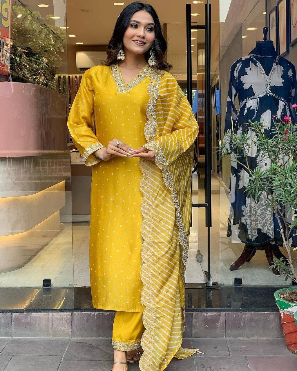 Yellow Premium Designer Readymade Top, Bottom & Dupatta Set - Party Wear Collection
