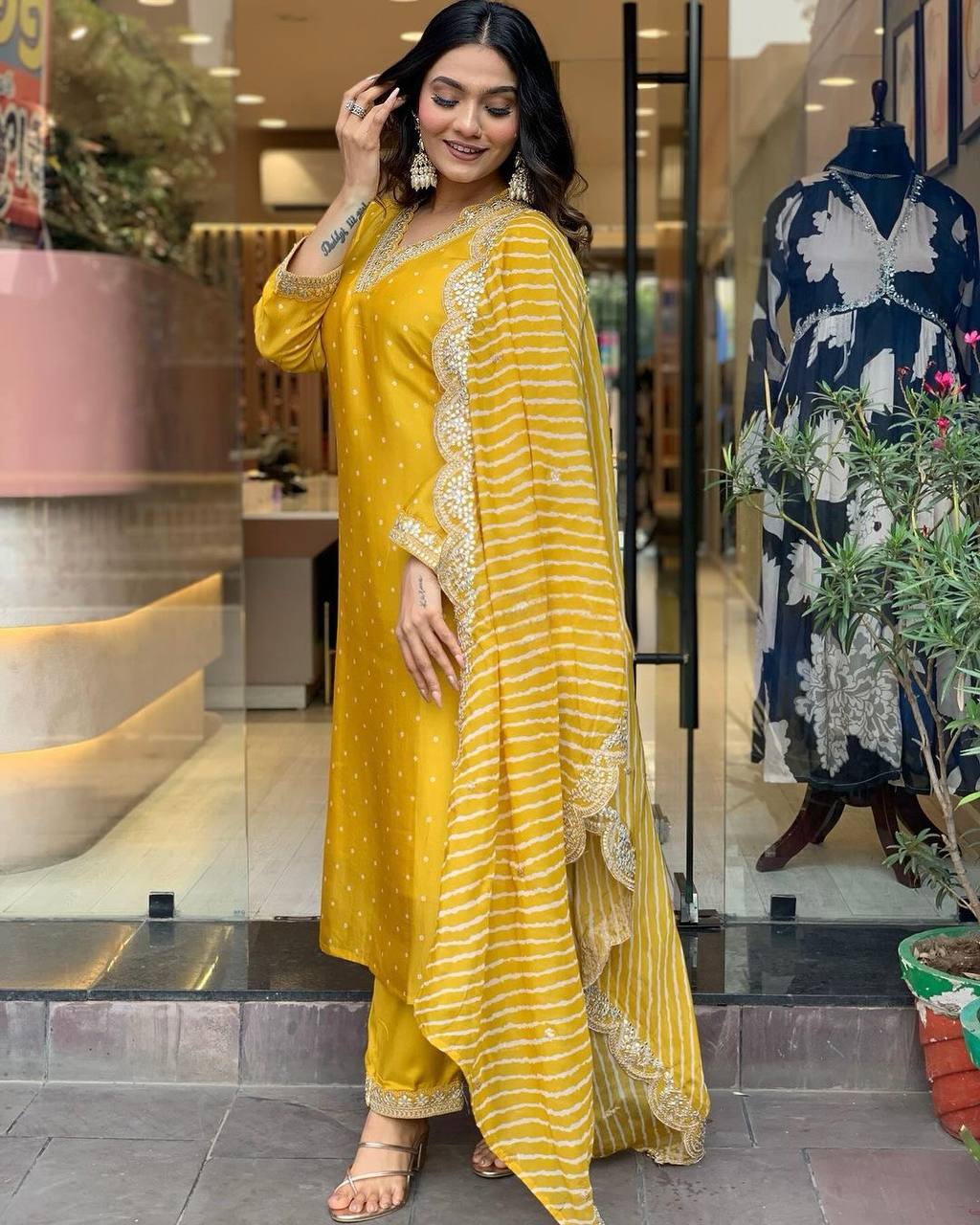 Yellow Premium Designer Readymade Top, Bottom & Dupatta Set - Party Wear Collection