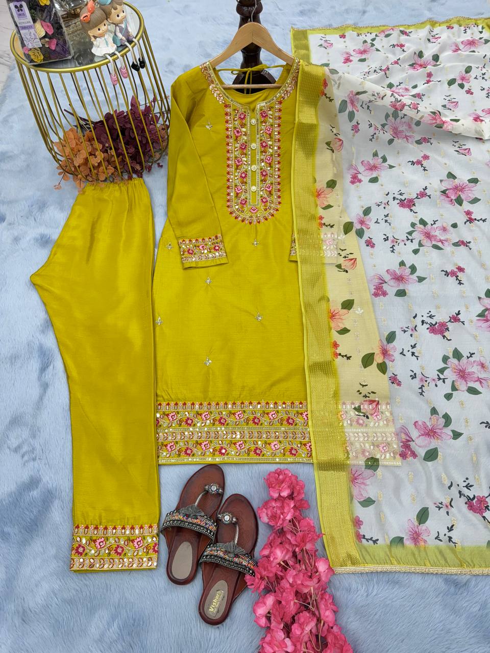 Yellow Premium Designer Readymade Top & Bottom Set with Elegant Dupatta – Party Wear Collection