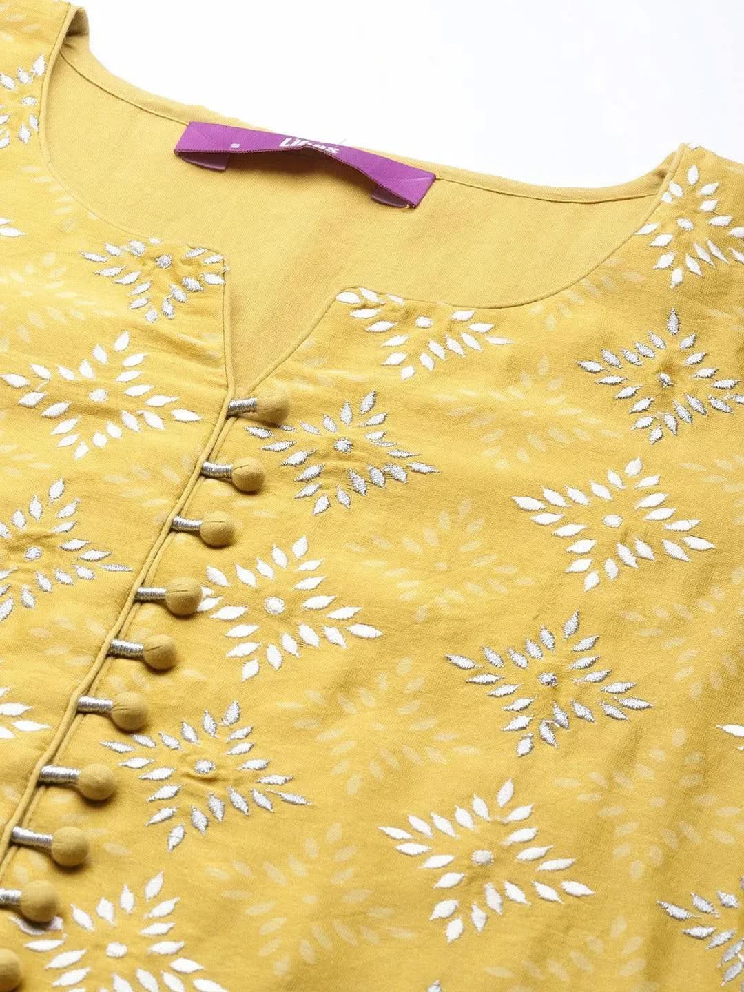 Mameraa Yellow Printed Chanderi Silk Straight Kurta With Dupatta