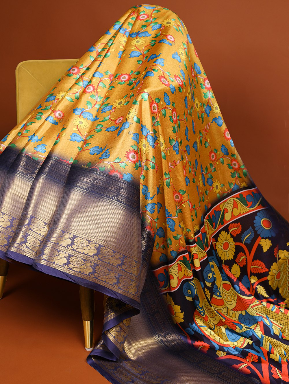Yellow Printed Dola Silk Saree Set for Weddings & Special Occasions